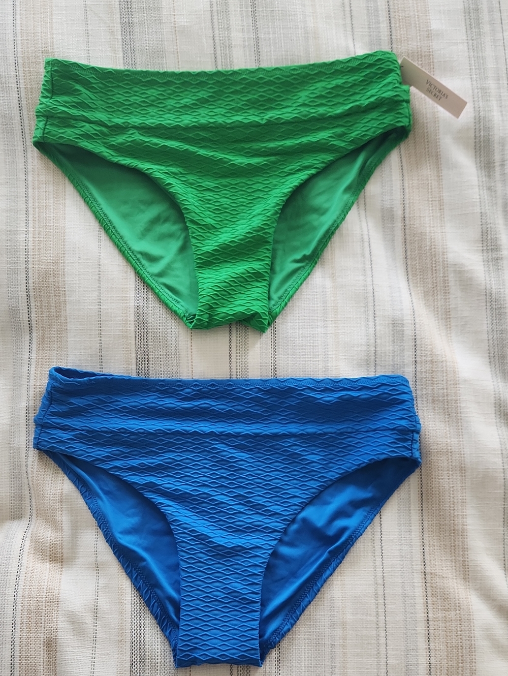 Victoria's Secret Green & Blue Diamond-Texture Bikini Bottoms